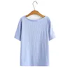 Nouveau 2022 Dames Été Plus Taille Tops en tricot pour femmes Grande taille Manches courtes Slim Bleu Élastique Col en V T-shirt 3XL 4XL 5XL 6XL E7s7 #