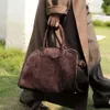 Fashionable and versatile womens Boston bag suede leather large capacity commuting bag cowhide handbag