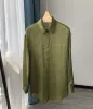春/夏のシャツの小さなラペルと細いバージョンの軽い絹の麻のオリーブグリーンの長袖の長袖トップ