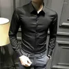 Men's Dress Shirts Man Tops Plain Clothing Business And Blouses For Men Long Sleeve Formal Cool Asia Silk Slim Fit Designer Normal In S