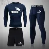 Sets Markenkomprimierung Laufe Set eng mit Langarm Säule T -Shirt Sport Kleidung Teenager Tracksuit Anzug Mann Sportwege