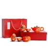 Ensembles de service à thé, ensemble de kaki de mariage chinois, thé en céramique, porcelaine, théière Orange, tasse, cérémonie créative