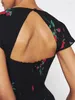 Party Dresses Dress for Ladies 2024 Flower Print Ruffle Backless Square Collar Slim Sexy Short Sleeve Robe