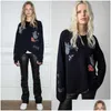 Kvinnors tröjor Zadig Voltaire 23SS Women Designer Sweater Fashion New Little Flower Letter Brodery 100% Cashmere Knitwear Drop D OTR3L