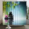 Shower Curtains Zen Themed Curtain Buddhist Stone Green Bamboo Flower Desert Candle Home Garden Lotus Polyester Bathroom Decor