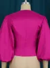 Rose Red Plus Size Tops för kvinnor Sexig V Neck Butt Up LG Lantern Sleeve Shirt Shirt Blue Evening Birthday Party Bluses Spring M81S#