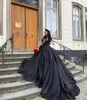 Schwarzes Ballkleid-Hochzeitskleid, Pailletten, Illusion, lange Ärmel, Brautkleider, Brautkleider, Rüschen, Sweep-Zug, Dubai, Saudi-Arabien, Brautkleid, Übergröße, es s