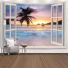 Wandteppiche Nachahmung Fenster Strand Wald Tapisserie Sonnenaufgang Meer Natur Szene Wandbehang Böhmische Landschaft Mandala Wohnkultur