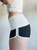 Absobe Contrast Patchwork Fold Over Slim Shorts Kobiety Mid Rise Wszechstronny Sport Sports Casual Short Pants Tie Y2K Streetwear 240318