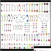 Navel Bell Button Rings Bell Button Promotion 110Pcs Mixed Modelscolors Body Jewelry Set Resin Eyebrow Navel Belly Lip Tongue Nose P Dhplu