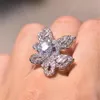 Cluster Rings Two Butterflies Zircon Diamonds For Women White Gold Color Engagement Band Cocktail Party Jewelry Shiny Gifts Drop Deliv Dh39S