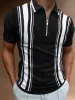 Mens Polos S 2023 Men Shirts Summer High Quality Casual Daily Short Sleeve Striped Turn-Down Collar Zippers Tees Drop Delivery Apparel Dheic