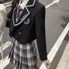 Japonês JK Terno Estilo Curto Uniforme Urso Bordado Coreano High School Blazer Bonito Lolita Casaco Preto Estudante Universitário Saia Sexy L0nX #