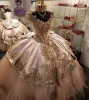 Robes cristaux roses Quinceanera col en V dentelle appliques perlées sans manches nœud satin tulle corset dos doux 16 princesse jupe à plusieurs niveaux robe de bal robes BC18501