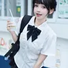 Koreaanse vrouwen Shirt Jk School Meisje Uniformen Top Sexy Wit Blauw Slanke Taille Terug Band LgShort Mouw Pak Anime Cos kostuum q5xt #