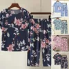 Accueil Vêtements Ensemble de vêtements de nuit pour grand-mère Pyjama élégant pour femme d'âge moyen avec haut à manches courtes imprimé floral Pantalon large pour mère