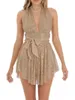 Casual Dresses Women Shiny Sequins Short Mini Dress Summer Spaghetti Strap Backless A-Line Shimmer Bodycon Party