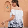 plus Size Floral Print Summer Elegant Top Women Short Sleeve Sl Neck Loose A-line Blouse Female Large Size Casual T-shirt Tee y0m0#
