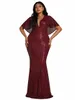 Toleen femmes grande taille Maxi Dres invités de mariage printemps/été lg manches paillettes élégant queue de poisson dr robes de mariée J8S1 #