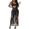 Shower Curtains Hollow Dress Women Sleeveless Backless Coquette Skinny Tassel See Through Bodycon Summer Midnight Clubwear Vestidos