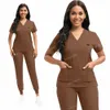 Medicinska uniformer Elastic Scrub Suit Hospital Uniform Clinic Operation Room Workwear Plus Size Scrubs Set Jogger Top Pants S-XXL T3XI#