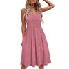 2024 Summer Womens Dress Solid Color Spaghetti Strap Beach Casual Loose Party A Line Midi Camisole Sundress Robe 240321