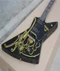 Super Rare Custom Formed Gloss Black Gold Carving Scroll Top Explorer Electric Guitar Gold Hardware4853734