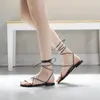Casual Shoes Cross-tied 2024 Gladiator Sandals Woman Ankle Strap Lace-up Tong Femme Summer Beach Clip Toe Flip Flops Ladies Sliver Flats