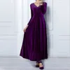 Casual Dresses Vintage Velvet Swing Long Dress for Women Spring Elegant V-Neck High midja A-Line Banket Party Maxi Temperament Robes