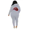 XL-5XL 2022 Inverno Plus Size Define Mulheres Fatos Cor Sólida Lg Manga Hoodies Pant Suits Sportsuit Atacado Dropship y5Mi #