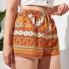 Plus size floral impressão verão casual curto nó elástico cintura elegante boho shorts feminino roupas 7xl 8xl 240322