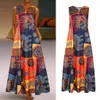 Tongxin Womens V Neck Sleeveless Pocket Summer Vintage Printed Color Block Stitching Dress