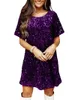 Vestidos casuais mulheres sparkly meia manga vestido lantejoulas tripulação pescoço curto mini glitter solto festa cocktail discoteca