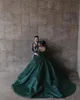 Dark green sequins Ball Gown Wedding Dress v neck beading sequins illusion long sleeves wedding dresses bridal gowns ruffles Dubai Saudi arabic Bride dress