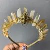 Hårklämmor Barrettes Natural Citrine Crown pannband Moon Diy Handmade Halloween Dekorativ kvart Tiaras Festivalgåvor till hennes droppe d otnk1