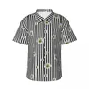 Men's Casual Shirts Black White Silver Grey Line Beach Shirt Man Modern Geometric Hawaiian Short Sleeve Trendy Oversized Blouses Gift