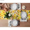 Table Runner Honeycomb Honey Bee Daisy Linen Runners Dresser Scarf Decor Washable for Dining Holiday Party yq240330