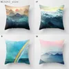 Oreiller aquarelle du paysage bleu casse de paysage océan socle arc-en-ciel décoration maintien canapé coussin coussin de coussin de maison y240401