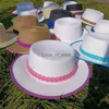 Breda brimhattar Bucket Flat Straw Hat Sunscreen Beach 2023 Color Chain Elegant French Panama H240330