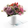 Guirnaldas de flores decorativas Ramo de flores artificiales de peonía de seda rosa de 30 cm, 5 cabezas grandes y 4 brotes, plantas falsas baratas para decoración de bodas en el hogar en puerta L2403