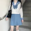 japanese Korean Style Cute Blue Sailor Set Women Seifuku Student JK Uniform Sailor Suit Cosplay Costumes Girls Pleated Skirt j5It#