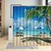 Douchegordijnen Kust Natuur Landschap Badkamer Decor Zomer Strand Kokospalm Schip Gordijn Polyester Badkuip Met Haken