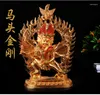 Dekorativa figurer Partihandel Buddha #- Bra hemmakontorshus Skydd Talisman-Buddhist Gilding Hayagriva Brass Statue
