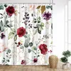 Cortinas de chuveiro aquarela flor cortina moderna primavera folhas verdes botânico simples fazenda impressão casa decoração do banheiro com ganchos