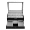 Nuovo 12 griglie slot doppi strati scatola di immagazzinaggio per orologi in pelle PU custodia per orologi professionale anelli braccialetto organizer box Holder278Q