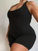 Plus Size Fi Black Halter Jumpsuit, Women's Solid Color Sexy Body-C Black Clothes 53nv#