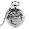 Pocket Watches Classic Men's Watch Chain Roman Numerals Silver Tone Train Mechanical Hand Wind FOB Nice Gift