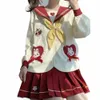 Japanska och koreanska söta kanin Kindergarten JK Uniform New Sailor Suit School Outfits Women Cosplay Uniform Red and White W9OH#