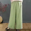 Pantaloni da donna stile cinese vita elastica lunga pantaloni casual a gamba larga tasche design ampio vestibilità retrò