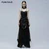 Casual Dresses PUNK RAVE Women's Gorgeous Gothic Bat Wedding Long Dress Burnt Velvet And Shiny Pleated Fabric Wide Hem Attractive